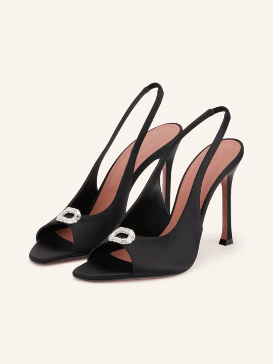 Obrázek produktu Amina Muaddi Slingpumps Mini Camelia S Ozdobnými Kamínky černá / stříbrná