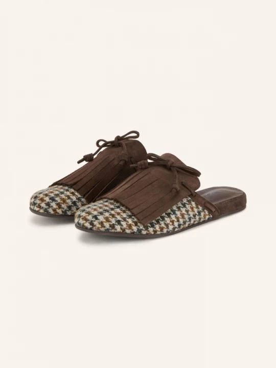 Obrázek produktu Ancient Greek Sandals Mules Thelma Fringe tmavě hnědá / krémová / černá