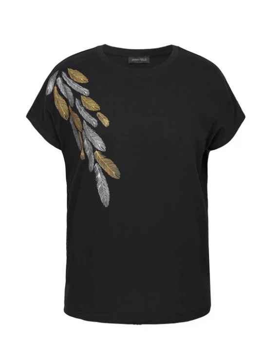 Obrázek produktu Anna Field Tričko 'FEATHER' zlatá / černá / stříbrná