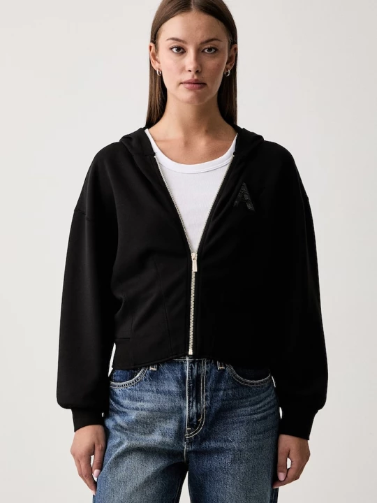 Obrázek produktu Armani Exchange rozepínací mikina s kapucí dámská s viskózou černá