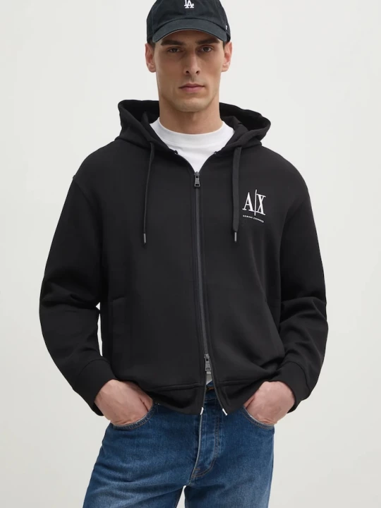 Obrázek produktu Armani Exchange rozepínací mikina s kapucí pánská s bavlnou černá