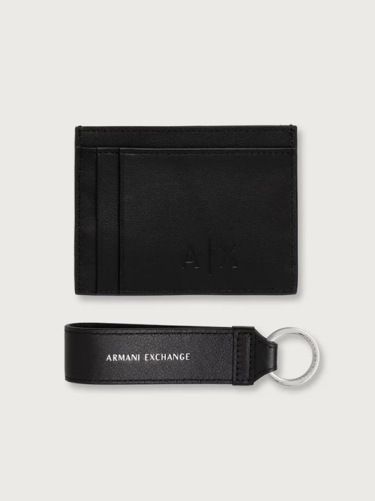 Obrázek produktu Armani Exchange sada peněženky a klíčenky kožená černá