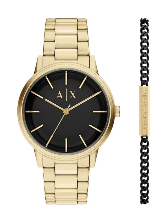 Obrázek produktu Armani Exchange set hodinek a náramku pánský Cayde zlatá