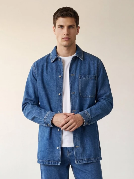 Obrázek produktu ARMIE Přechodná bunda 'The Brian Tall Denim Overshirt' modrá džínovina