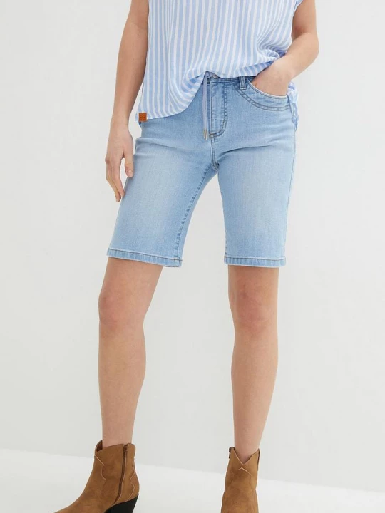 Obrázek produktu Bermudy dżinsowe Slim Fit mid waist BonPrix niebieski