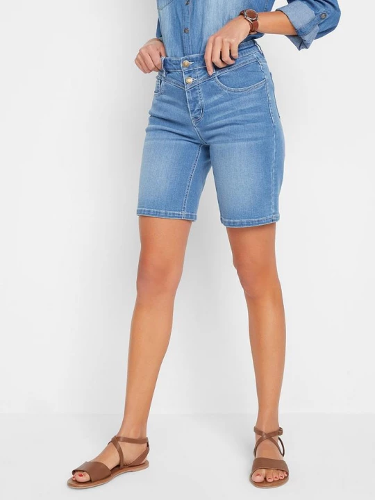 Obrázek produktu Bermudy jeansowe slim fit, mid waist BonPrix niebieski