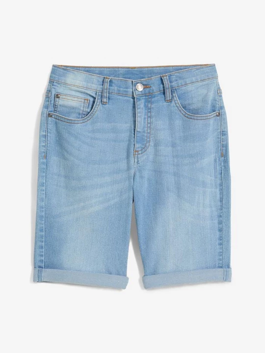 Obrázek produktu Bermudy jeansowe chłopięce ze stretchem, z regulowanym paskiem, slim fit BonPrix niebieski