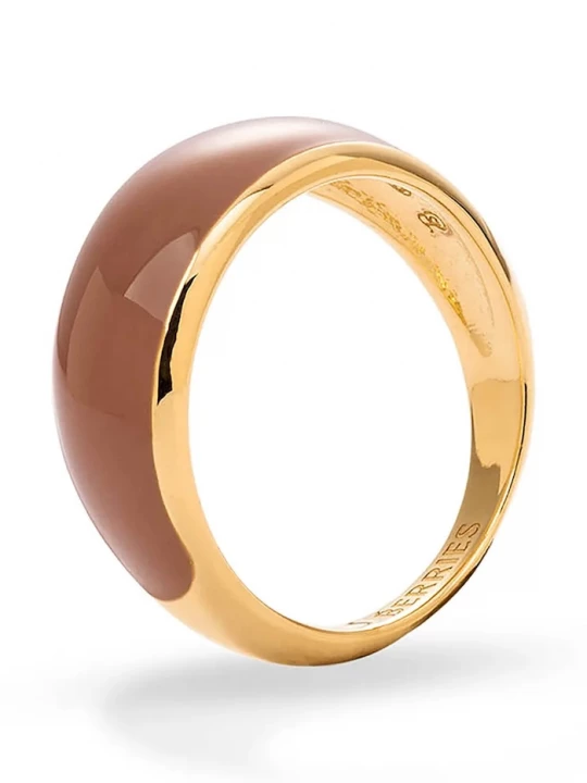 Obrázek produktu BERRIES prstýnek dámský pozlacený stříbrný s emailovým kamenem Viva Mocha Mousse Mini Ring zlatá