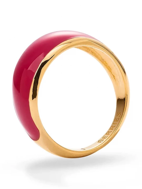 Obrázek produktu BERRIES prstýnek dámský pozlacený stříbrný s emailovým kamenem Viva Raspberry Mini Ring zlatá