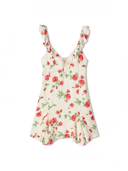 Obrázek produktu Bershka Letní šaty zelená / tmavě zelená / červená / bílá