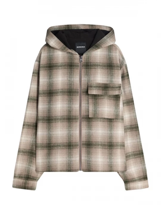 Obrázek produktu Bershka Přechodná bunda tmavě hnědá / khaki / bílá