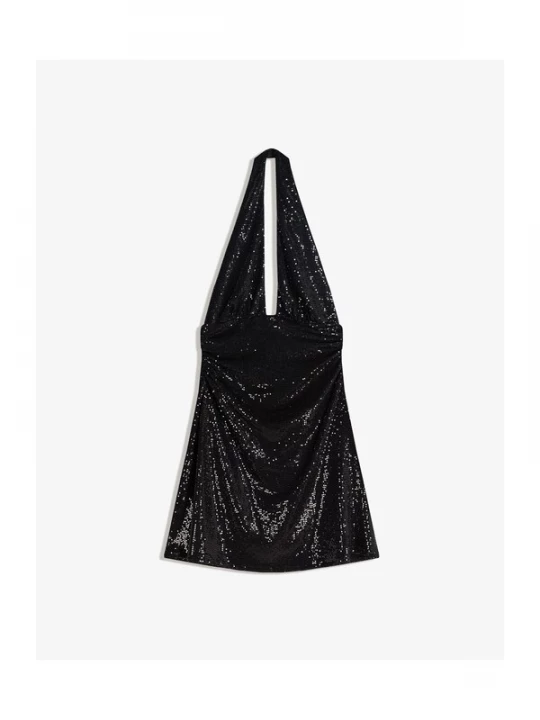 Obrázek produktu Bershka Šaty '(BASBER) VESTIDO MINI C / HALTER FRUNCES BRILLO' černá