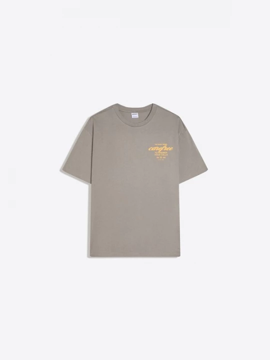 Obrázek produktu Bershka Tričko 'PARADISE CLUB' kouřově šedá / pastelově oranžová