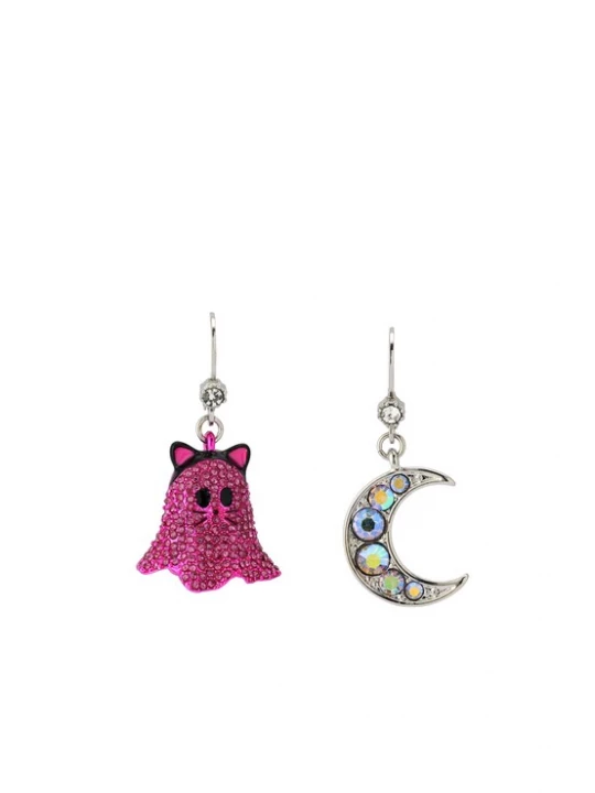 Obrázek produktu Betsey Johnson Náušnice 'Halloween Katze & Mond' magenta / stříbrná