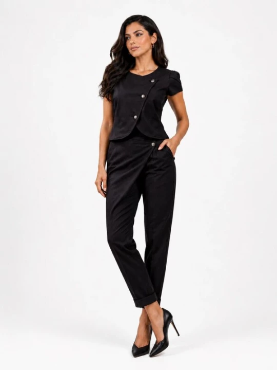 Obrázek produktu BIBI SAKALIEVA Kalhoty 'Black Asymmetrical Wrap-Front Trousers' černá