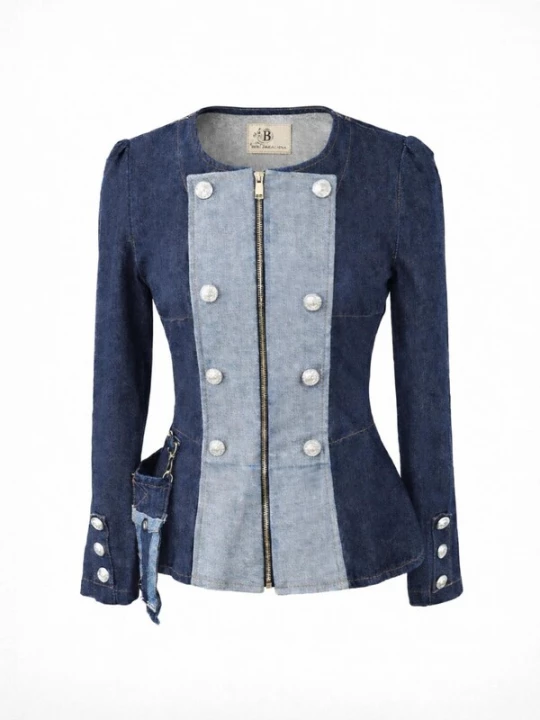 Obrázek produktu BIBI SAKALIEVA Přechodná bunda 'Military-Style Denim Jacket with Peplum Fit' tmavě modrá