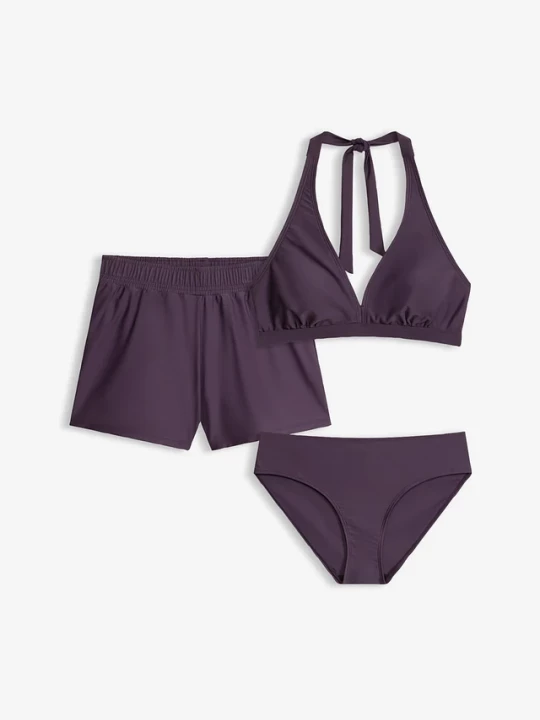 Obrázek produktu Bikini + szorty kąpielowe (3 części) BonPrix fioletowy