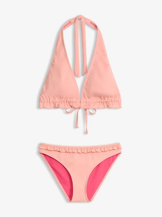 Obrázek produktu Bikini z dekoltem halter i falbanką (komplet 2-cz.) BonPrix różowy