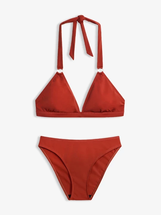 Obrázek produktu Bikini z ramiączkami wiązanymi na szyi, z ozdobnym kółkiem (2 części) BonPrix brązowy