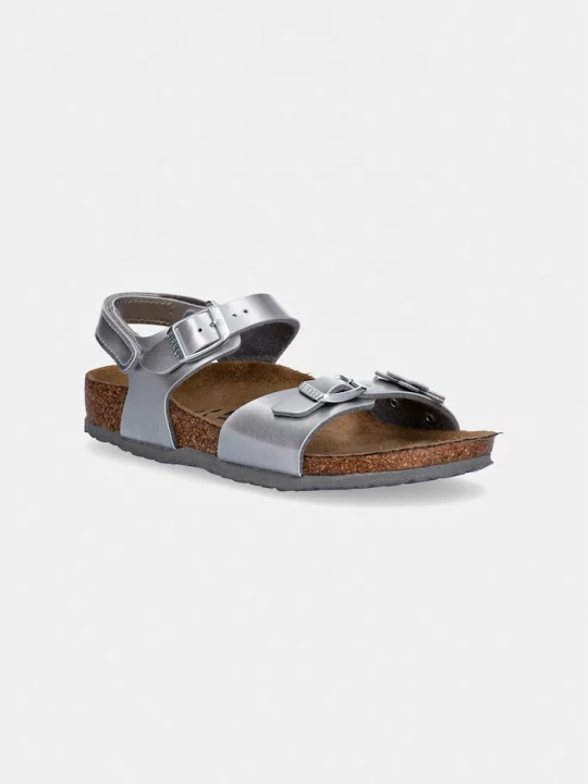 Obrázek produktu Birkenstock sandály dětské kožené Rio AS Kids Flowers stříbrná