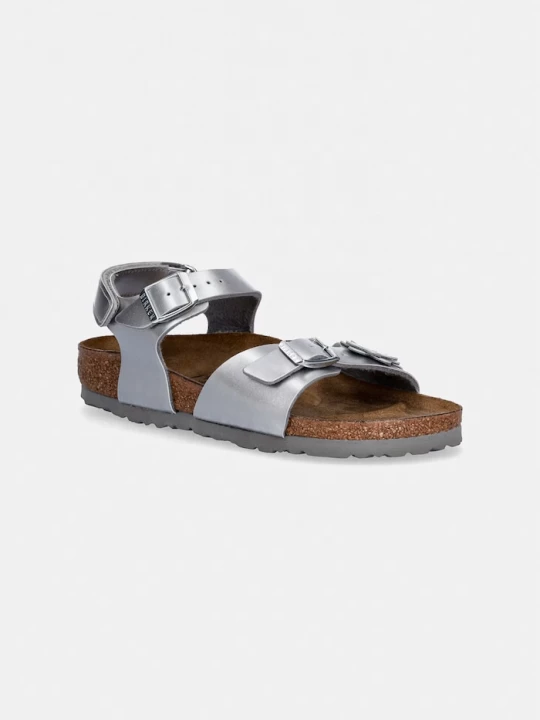 Obrázek produktu Birkenstock sandály dětské kožené Rio AS Kids Flowers stříbrná