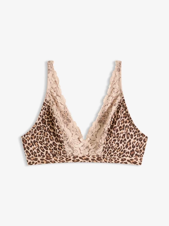 Obrázek produktu Biustonosz bralette bez fiszbinów z miękką podszewką, w panterkę BonPrix beżowy