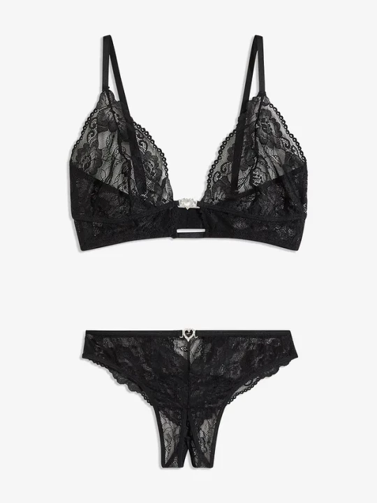 Obrázek produktu "Biustonosz bralette + stringi ""ouvert"" (2 części)" BonPrix czarny