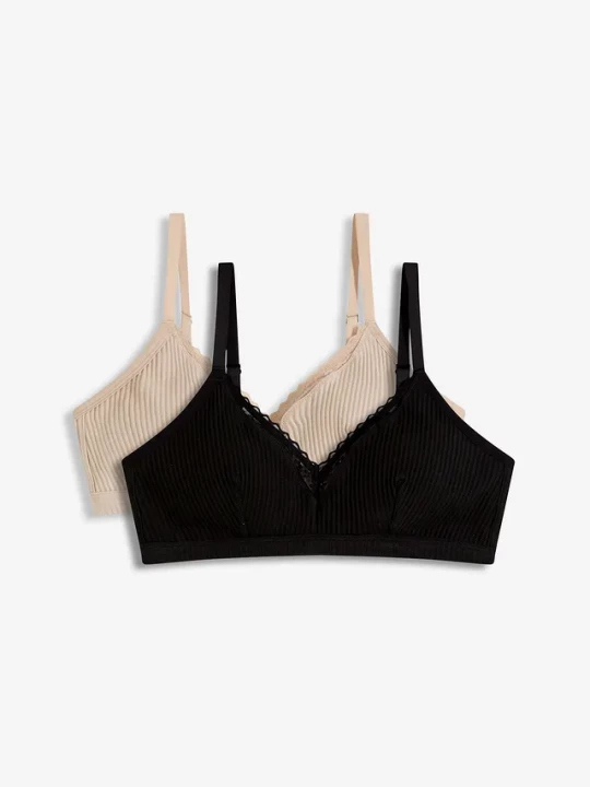 Obrázek produktu Biustonosz bralette z wyściełanymi miseczkami bez fiszbinów, z bawełny organicznej (2 szt.) BonPrix czarny