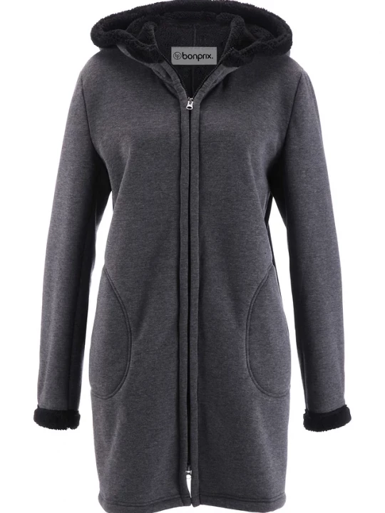 Obrázek produktu Bluza rozpinana z kapturem z podszewką barankiem BonPrix szary