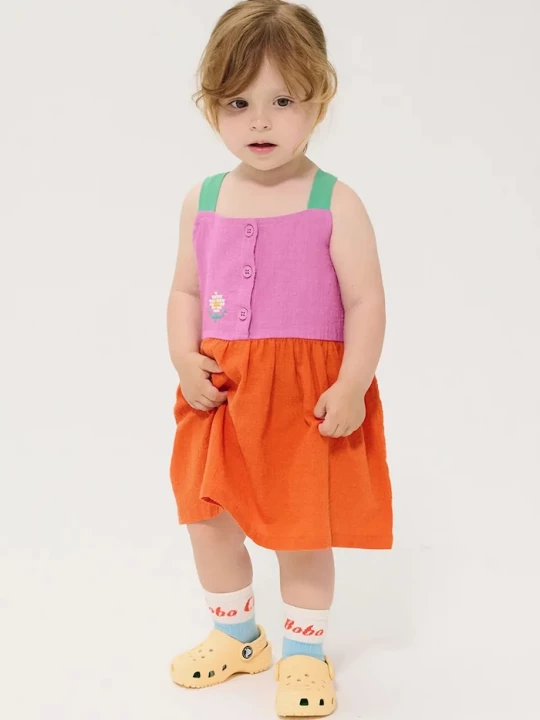 Obrázek produktu Bobo Choses Dětské bavlněné šaty Bobo Choses Pixel Daisy oranžová
