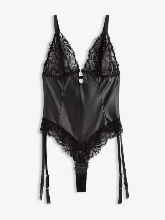 Obrázek produktu Body z efektem wetlook ze zdejmowanymi ramiączkami typu halter BonPrix czarny