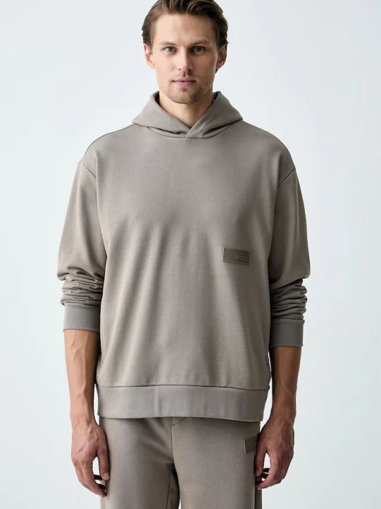 Obrázek produktu BOSS Green mikina s kapucí pánská s bavlnou SW_Hoodie béžová