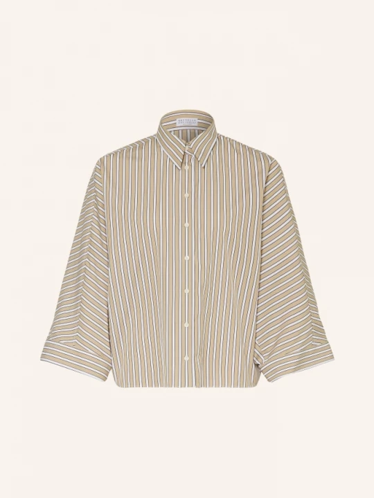 Obrázek produktu Brunello Cucinelli Oversized Košile S 3/4 Rukávy béžová / bílá / černá
