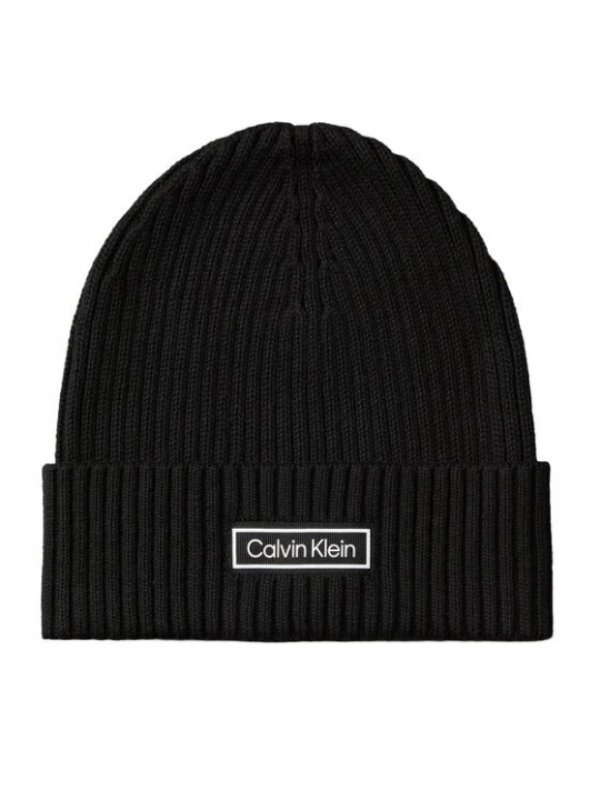 Obrázek produktu Calvin Klein Čepice Patch Chunky Rib Cotton Beanie LV04D8053G Černá