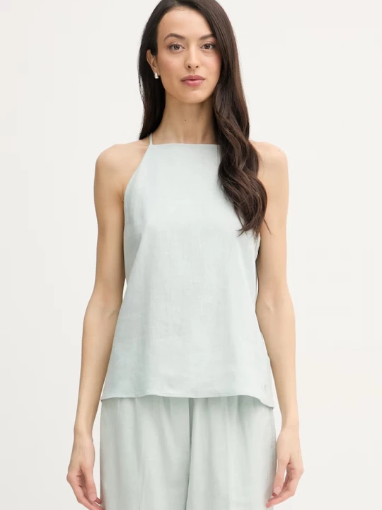 Obrázek produktu Calvin Klein Jeans halenka na ramínka dámská se lnem tyrkysová