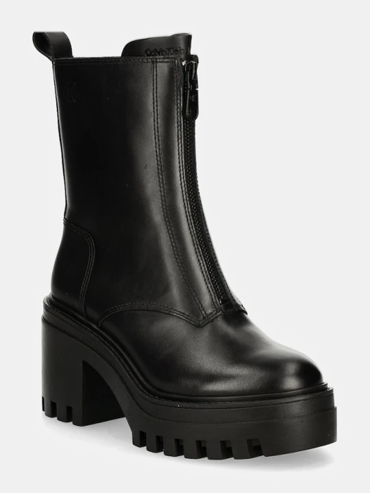 Obrázek produktu Calvin Klein Jeans Kožené kotníkové boty CHUNKY HEELED ZIP BOOT LTH černá
