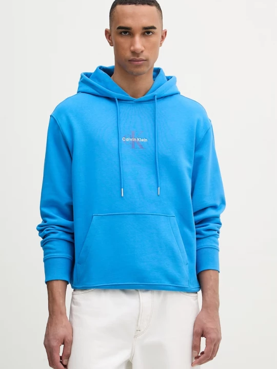 Obrázek produktu Calvin Klein Jeans mikina s kapucí pánská bavlněná modrá