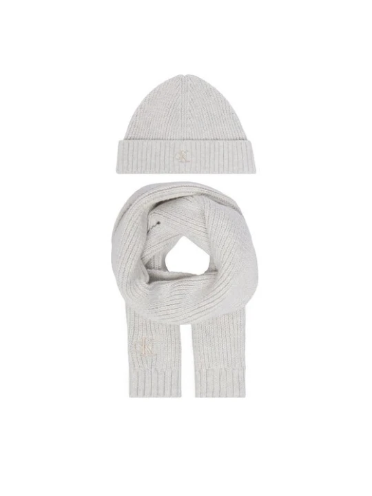Obrázek produktu Calvin Klein Jeans Sada čepice a šál Knitted Scarf Beanie Giftbox LVCKFJP00N Světle šedá