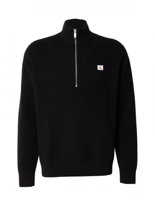 Obrázek produktu Calvin Klein Jeans Svetr 'Waffle Quarter-zip' černá / bílá