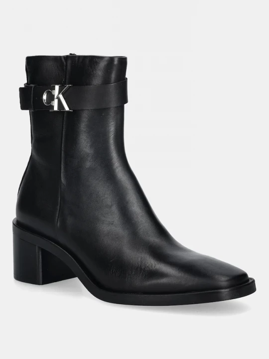 Obrázek produktu Calvin Klein Kožené kotníkové boty Calvin Klein BLOCK HEEL BOOT W/ METAL LOGO černá