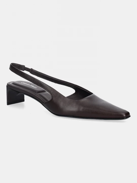 Obrázek produktu Calvin Klein Kožené lodičky SET BACK HEEL PUMP SLINGBACK LTH hnědá