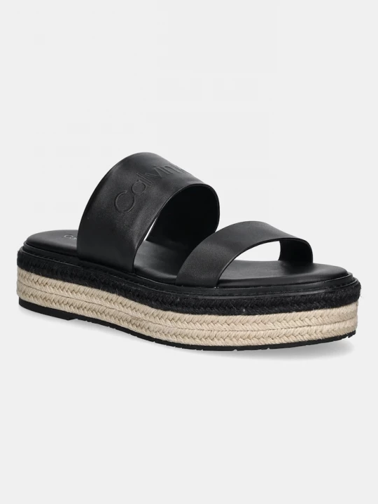 Obrázek produktu Calvin Klein Kožené pantofle Calvin Klein FLATFORM WEDGE SLIDE - HE černá