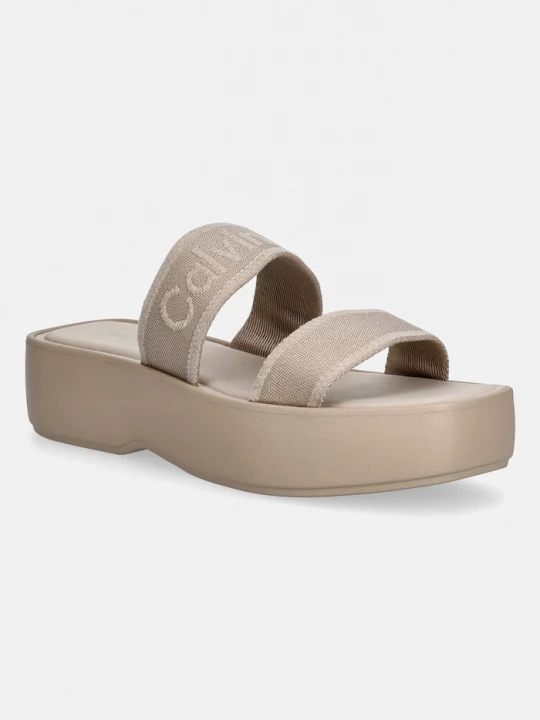 Obrázek produktu Calvin Klein pantofle dámské FLATFORM SNDL WEBBING béžová