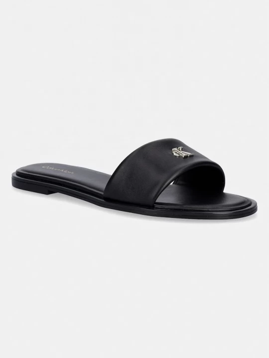 Obrázek produktu Calvin Klein pantofle dámské kožené ROUND FLAT SNDL LTH BAR HW 2 černá