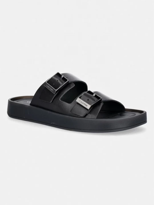 Obrázek produktu Calvin Klein pantofle pánské kožené ERGON DOUBLE BAR SANDAL LTH černá