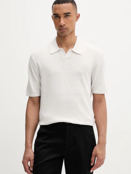 Obrázek produktu Calvin Klein svetrové polo pánské s příměsí lnu béžová