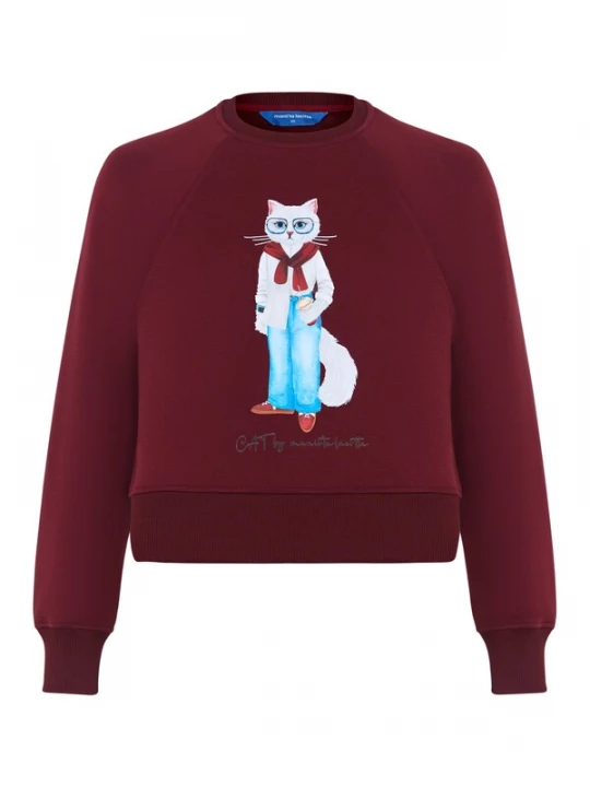 Obrázek produktu Cat e Lolette Mikina 'Cat with Coffee' burgundská červeň