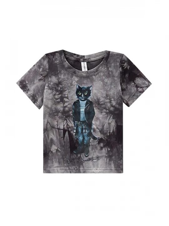 Obrázek produktu Cat e Lolette Tričko 'Rocker Cat' šedá / bílá