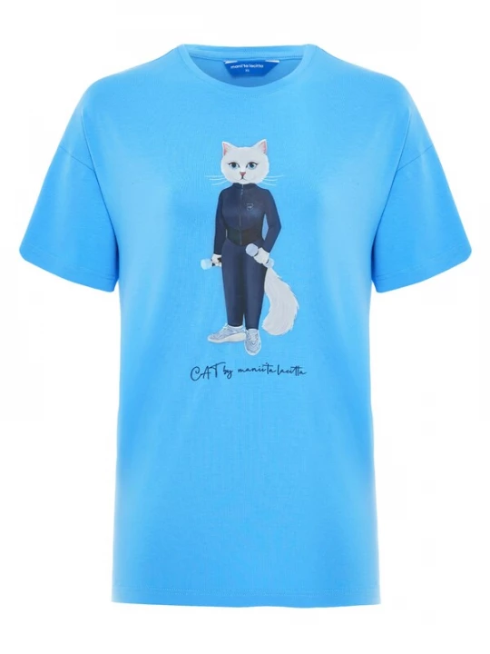 Obrázek produktu Cat e Lolette Tričko 'Sport cat with dumbbells' modrá