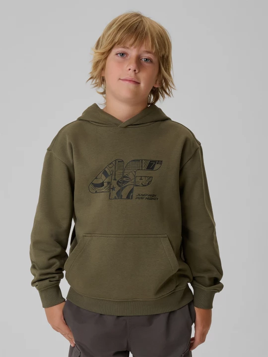 Obrázek produktu Chlapecká regular tepláková mikina s kapucí - khaki 4F